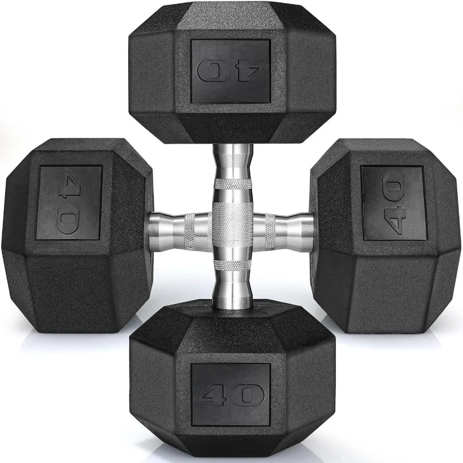 1 Pair 2Pcs 3085LB Rubber Coated Cast Iron Hex Dumbbells for Home Gym Strength Training and Fitness Exercises Durable Black Wei