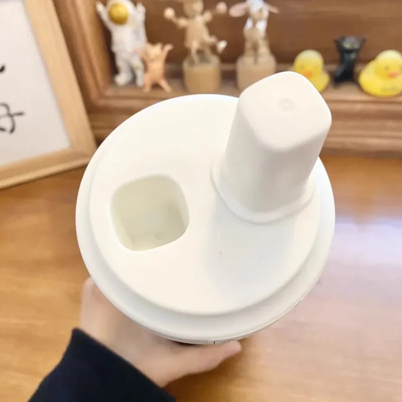 Cute Cat Thermal Cup Kawaii Bubble Milk Tea Water Bottle With Straw Cover Cap Large Stainless Steel Thermos Coffee Tumbler 850ml