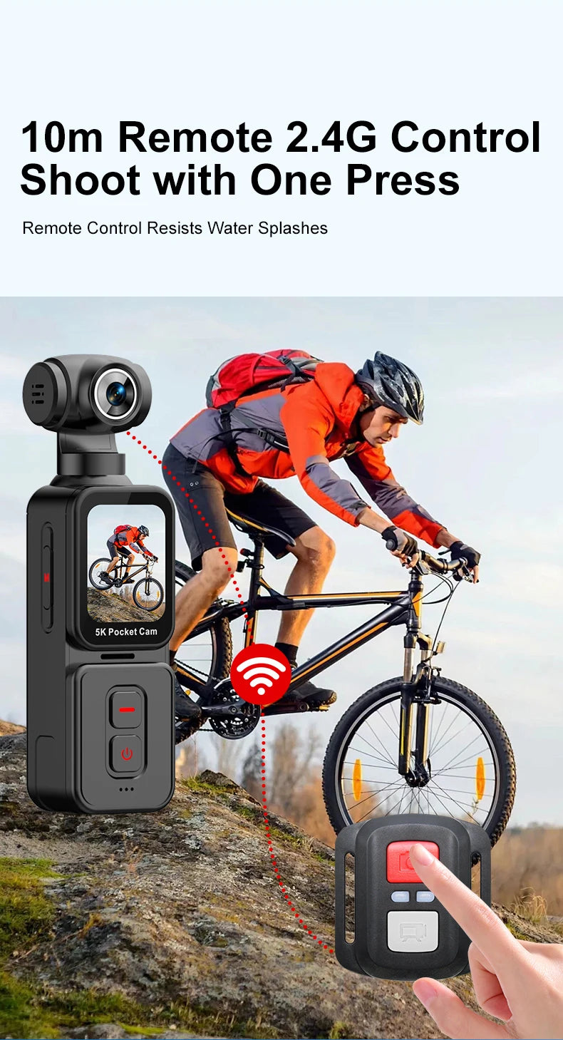 5K Pocket Action Camera Rotation Lens Quick Focus Sports Camcorder 1.69" Touch Screen Video Record Camera  Anti Shake