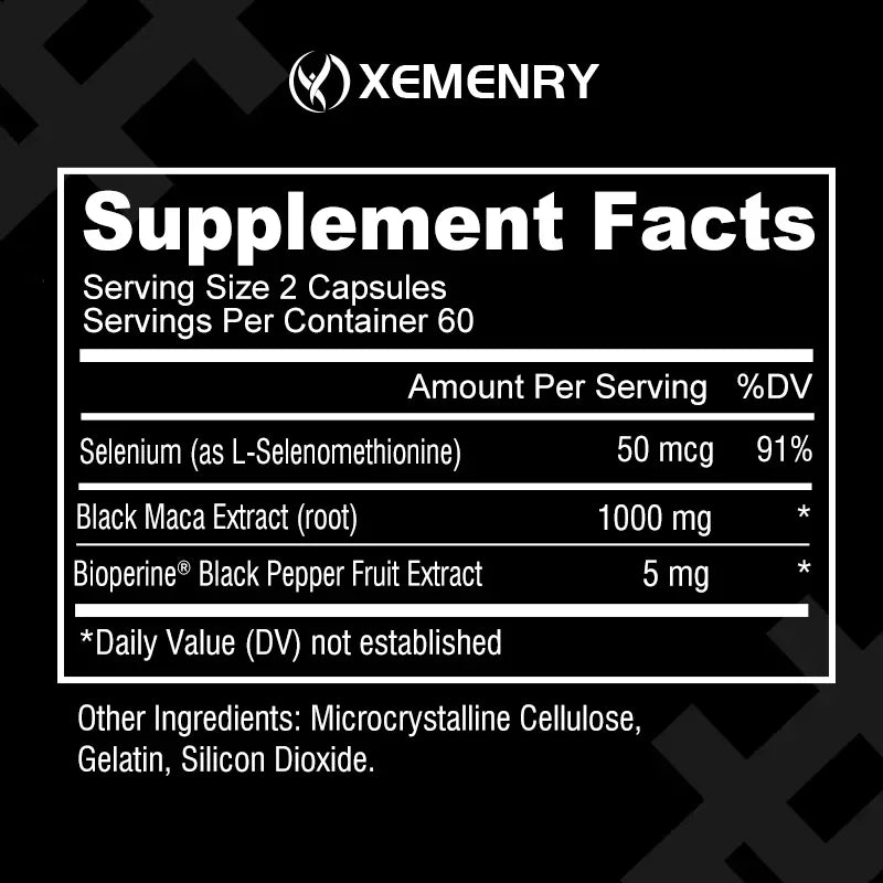 Black Maca Capsules - Enhances Energy, Endurance and Performance, and Improves Muscle Mass - 120 Capsules