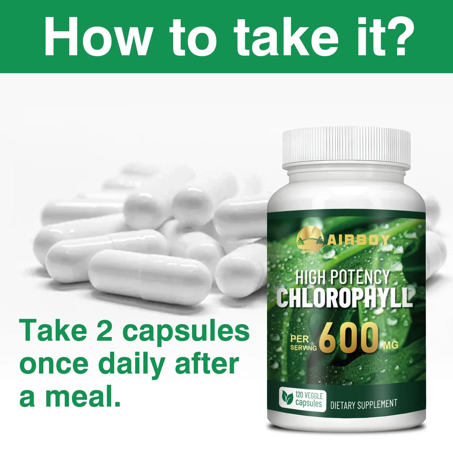 Chlorophyll Supplement 600mg - Boosts The Immune System, Improves Skin, Enhances Digestion, and Slows Down Aging - 120 Capsules