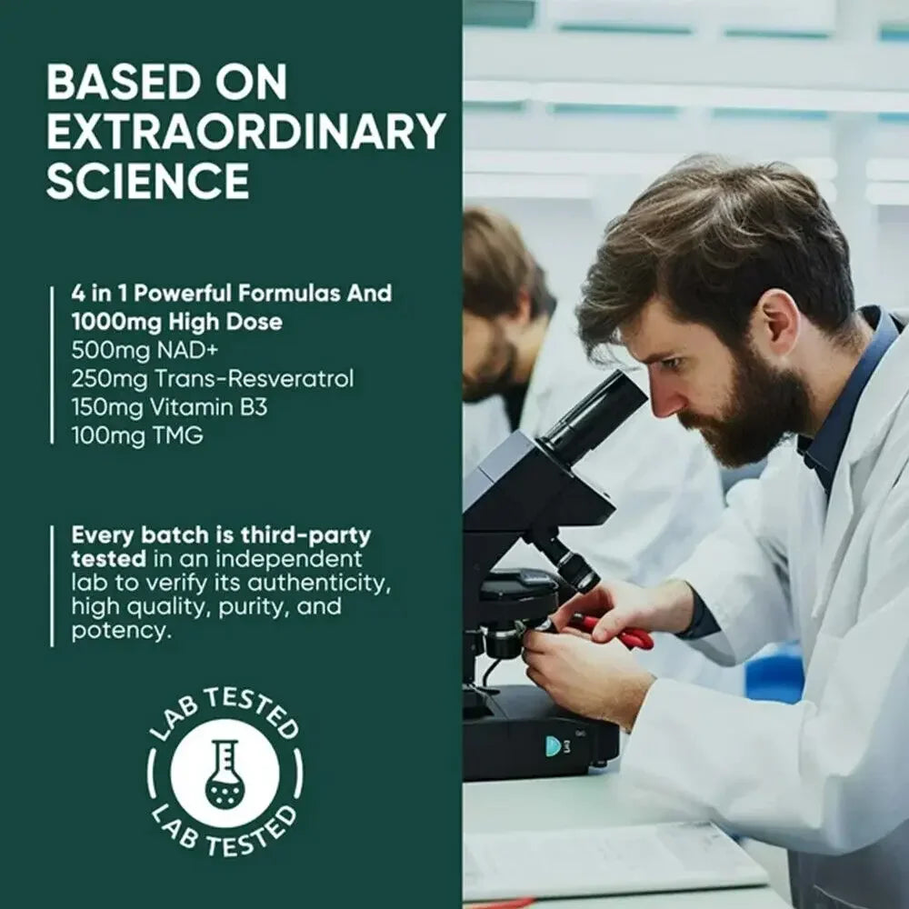Optimized NAD+ and Resveratrol Supplement To Help Support Cell Regeneration, Natural Energy, Focus and Memory