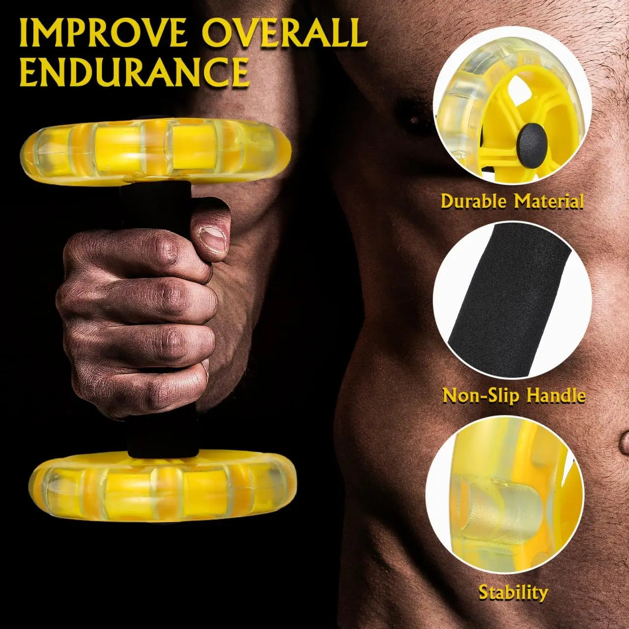 Yellow Fitness Wheel for Abdominal Exercise, Hand Weights Dumbbell, Weight Loss Equipment