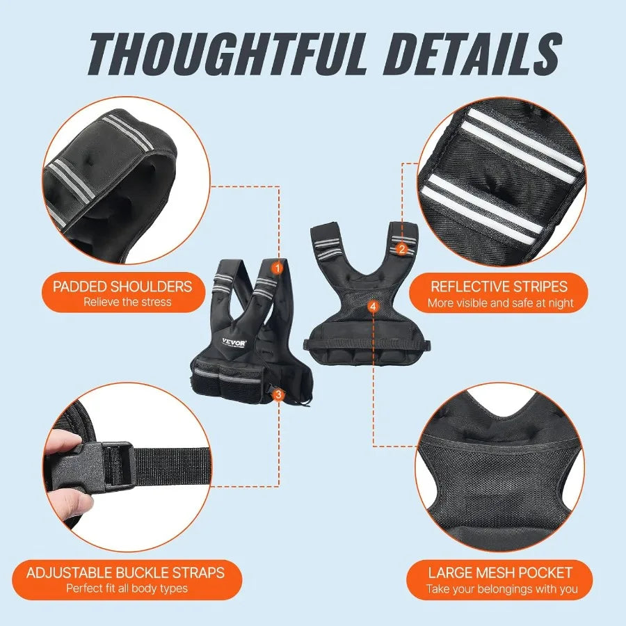 Adjustable Weighted Vest, 11-20lb Weight Vest with 6 Ironsand Weights and Reflective Stripe, Workout Equipment for Strength Trai