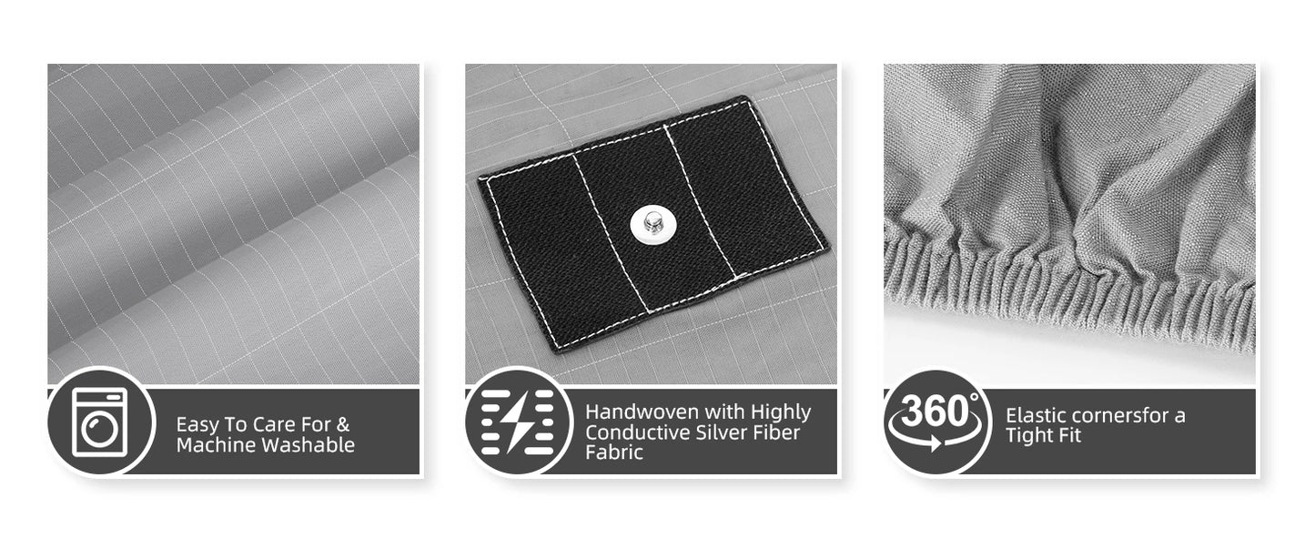 Grounding Sheet, 90% Organic Cotton+10% Pure Silver Organic Fitted Grounded Sheet for Improved Sleep