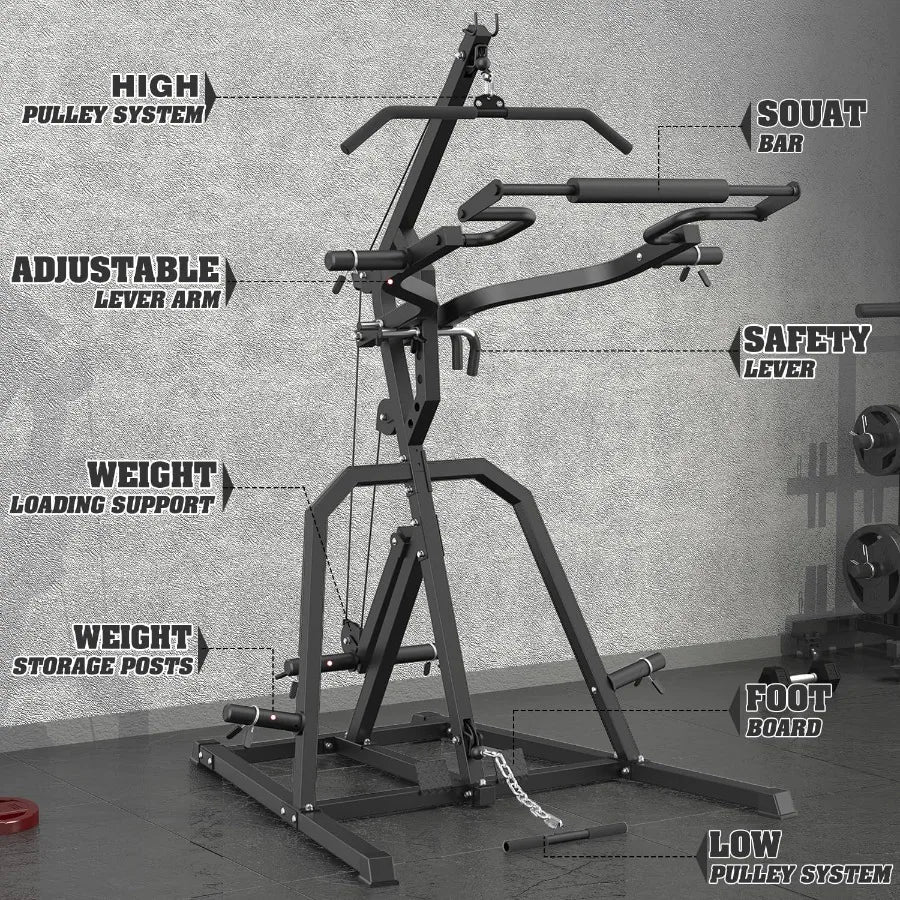 Leverage Gym Power Rack Squat Rack Lever Gym with Low Row Home Gym System Workout Station 2:1 Ratio (Without Weight Plates)