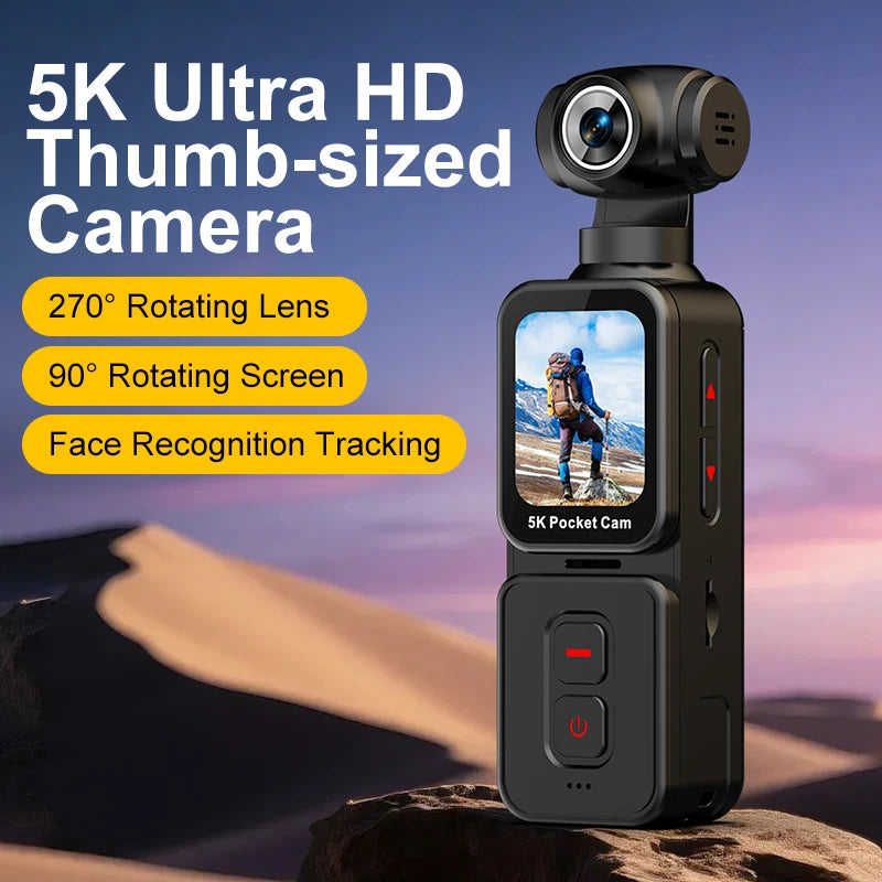 5K Pocket Action Camera Rotation Lens Quick Focus Sports Camcorder 1.69" Touch Screen Video Record Camera  Anti Shake