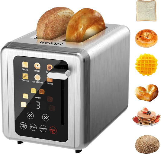 Touch Screen Toaster with Digital Timer, Extra Wide Slots for Bagels, Defrost and Cancel Functions in Silver Finish