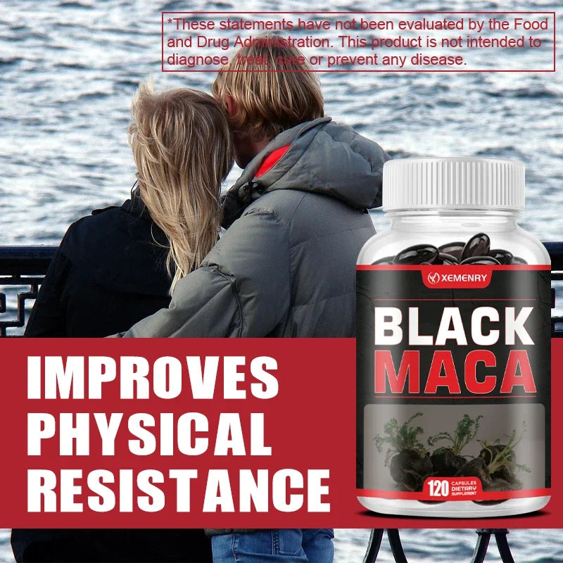 Black Maca Capsules - Enhances Energy, Endurance and Performance, and Improves Muscle Mass - 120 Capsules