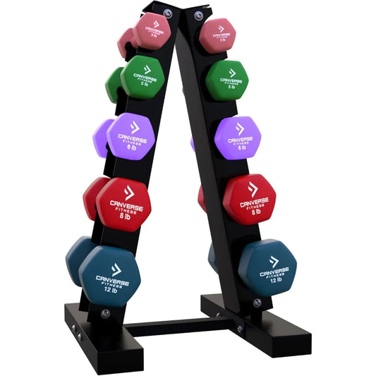 Hexagonal Neoprene Dumbbells with Non-Slip Grip, Anti-Roll Design, and Storage Rack for Fitness Training