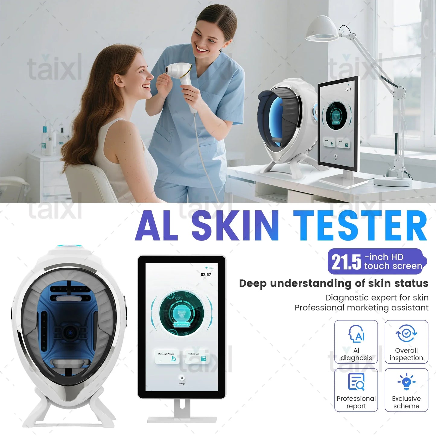3D Skin Scanner Care Facial Analyzer Monitor Machine Magic Mirror Portable Testing English Detector Face Camera Test Analysis