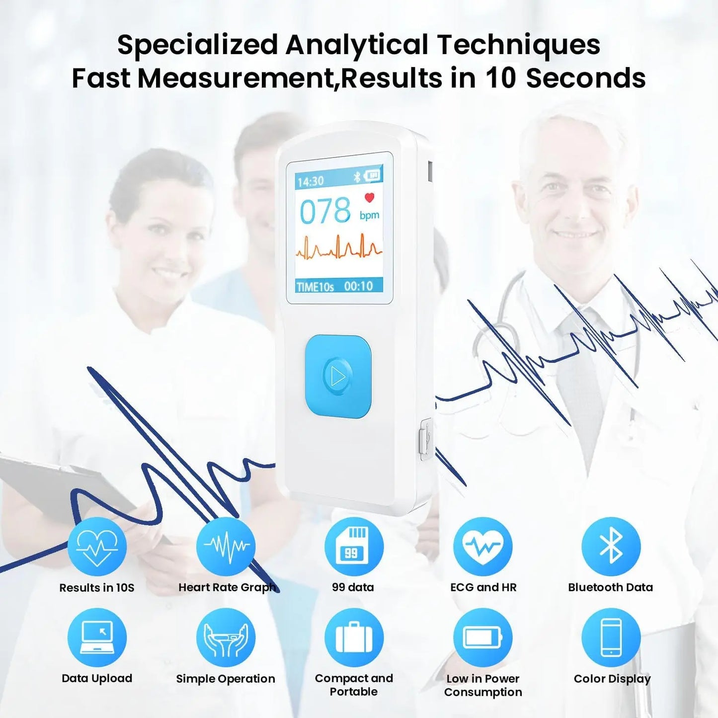 ECG Monitor Portable EKG Monitor PM10 Heart Rate Beat LCD Bluetooth APP Analyze with iOS/Android Electrocardiogram Monitor