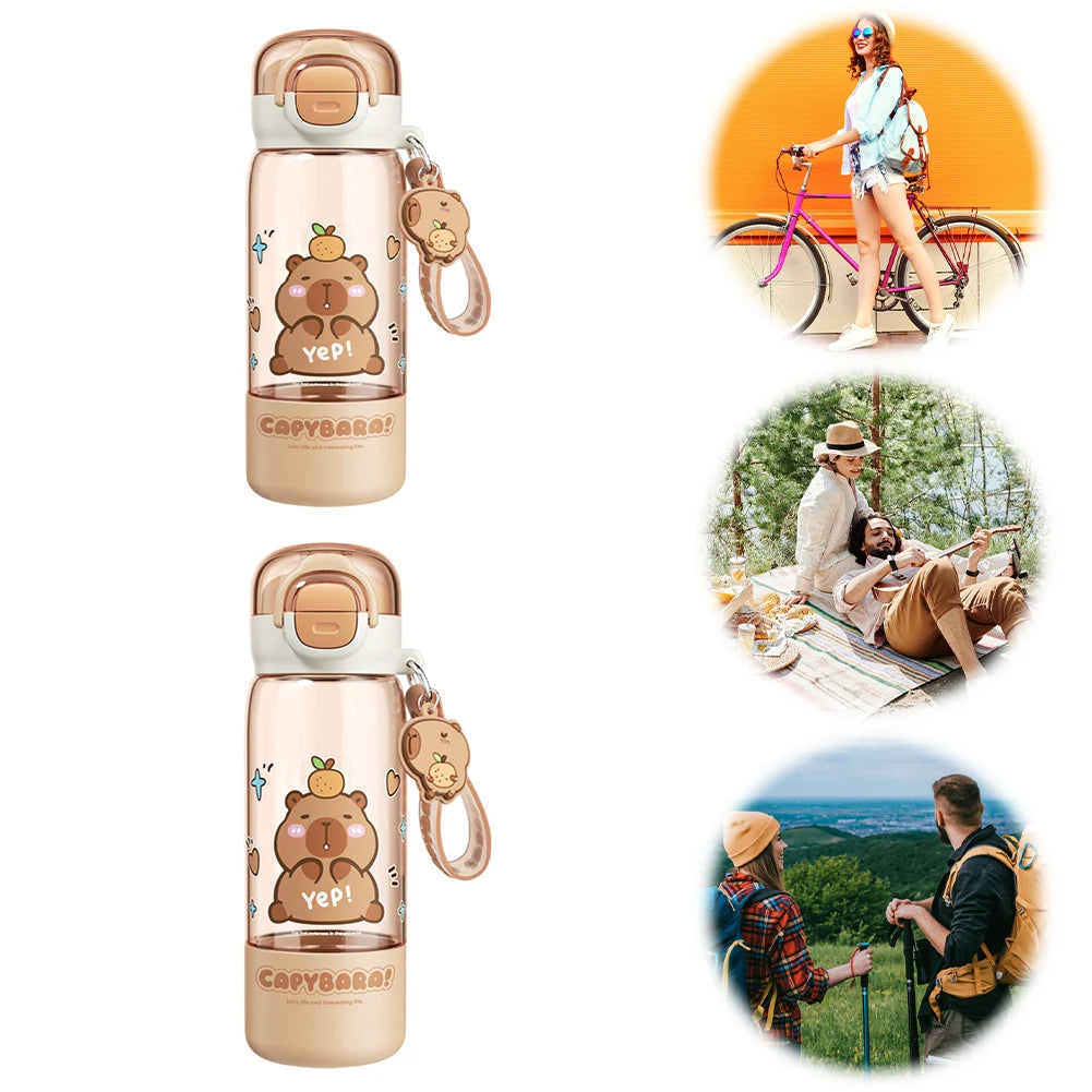 Capybara Large Capacity Water Cup & Straw Leakproof Drinks Bottle Plastic Kapibara Cup for Childs Teen Girl Travel School Sports