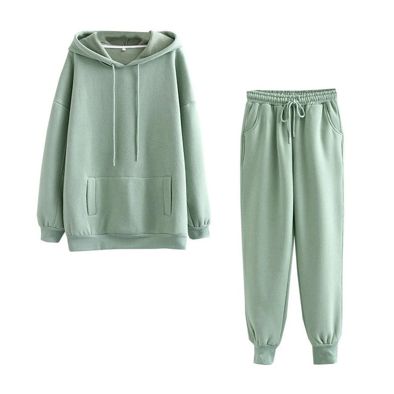 Women Tracksuit Casual Hoodies Sweatshirt Pant Set Lounge Wear Sport Suit 2PCS Autumn Winter Clothes Hooded Thicken Sets