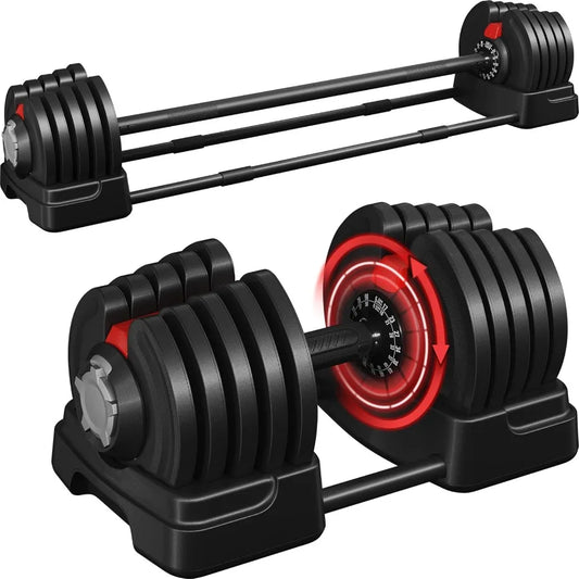 Adjustable Dumbbell Set Free Weight Dumbbells 90lbs Fast Adjust Dumbbells Dumbbell Weight Set, with Tray for Men/Women Strength