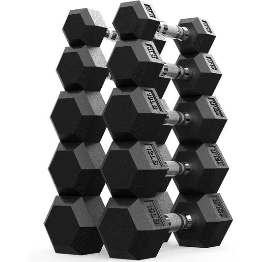 Hex Dumbbell Set 45550lb Rubber Encased Home Gym Dumbbells for Strength Training and Fitness Exercises Adjustable Hand Weights