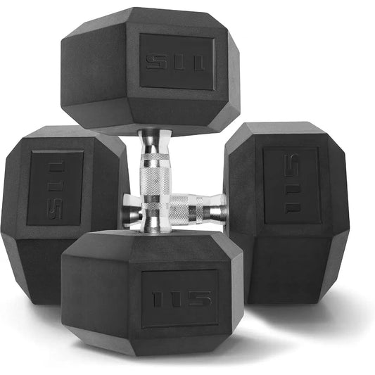 Rubber Coated Solid Steel Cast-Iron Pair Dumbbells, Rubber Hex Dumbbells, Hex Weights Dumbbells for Muscle Toning, Full Body Wor