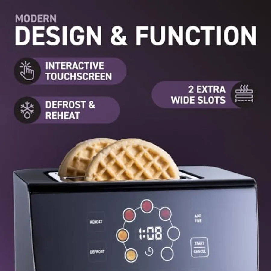 Inspirex Touch Screen Display Smart Toaster, 2 Slice with 8 Bread Types and 7 Browning Modes, Automatic Lowering and Raising Digital
