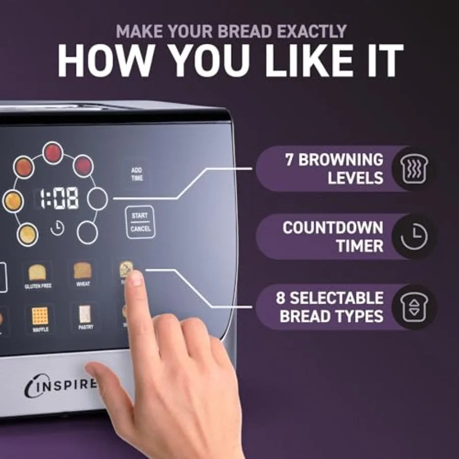 Inspirex Touch Screen Display Smart Toaster, 2 Slice with 8 Bread Types and 7 Browning Modes, Automatic Lowering and Raising Digital