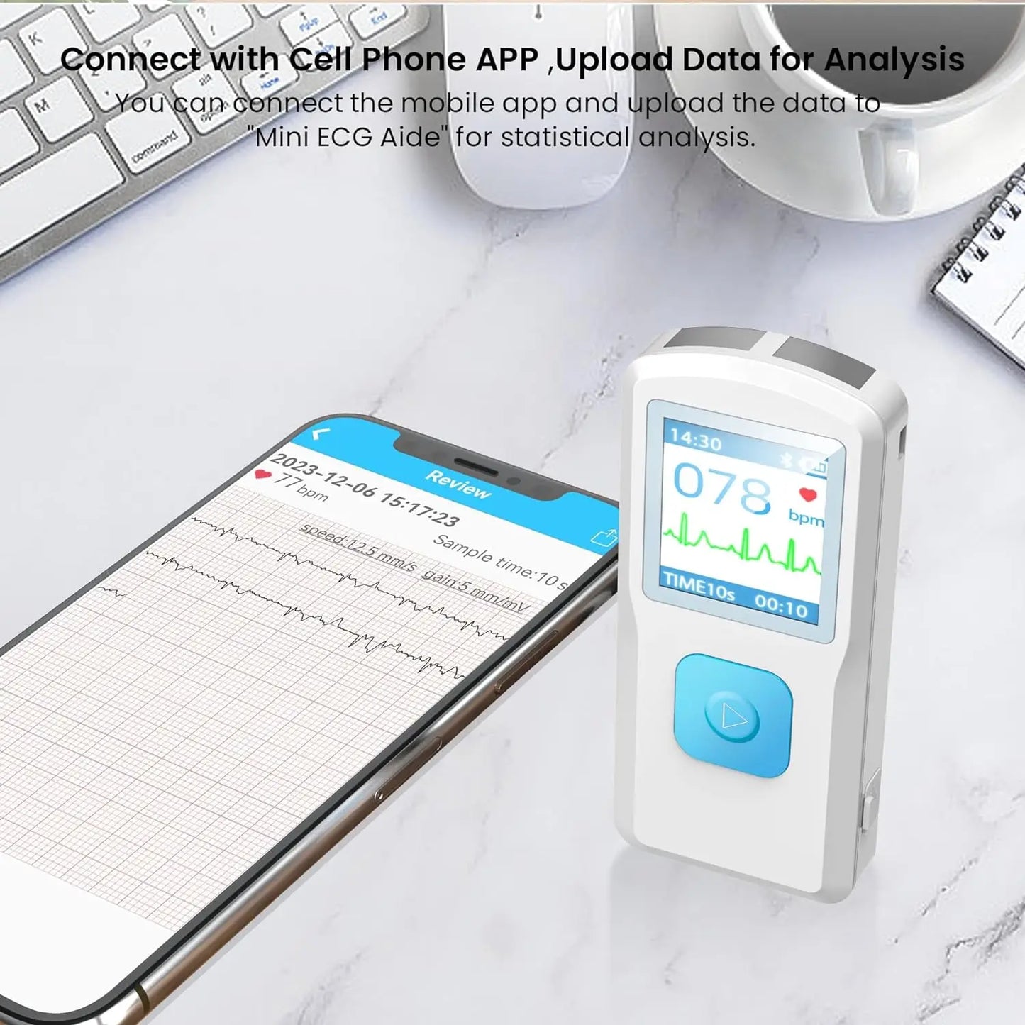 ECG Monitor Portable EKG Monitor PM10 Heart Rate Beat LCD Bluetooth APP Analyze with iOS/Android Electrocardiogram Monitor