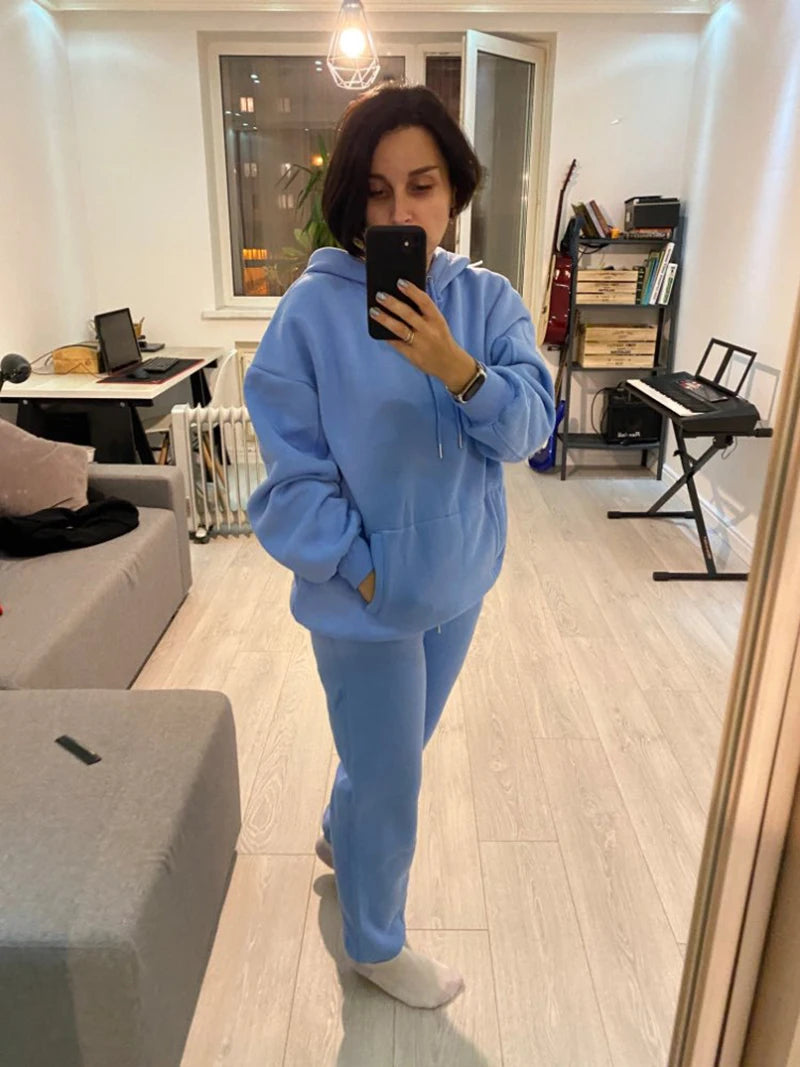 Women Tracksuit Casual Hoodies Sweatshirt Pant Set Lounge Wear Sport Suit 2PCS Autumn Winter Clothes Hooded Thicken Sets