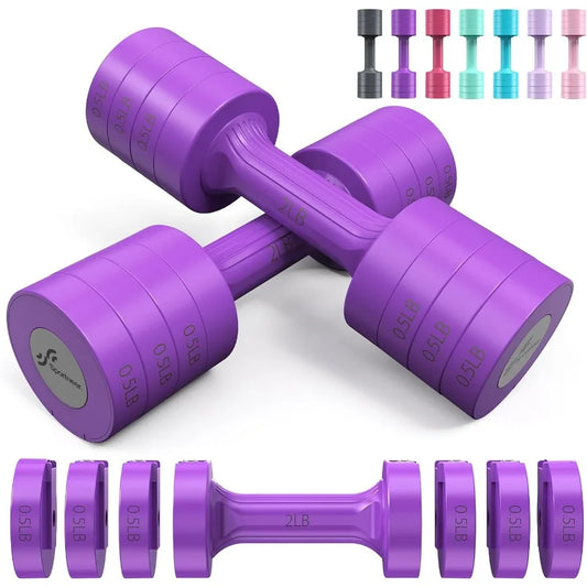 Adjustable Dumbbells Hand Weights Set: 5 lb Dumbbell Set of 2 Each 2lb 3lb 4lb 5lb Free Weights Fast Adjust Weight 4 In 1 Weight