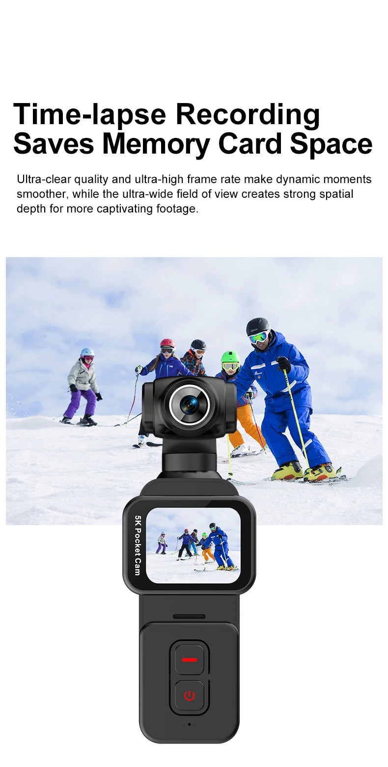 5K Pocket Action Camera Rotation Lens Quick Focus Sports Camcorder 1.69" Touch Screen Video Record Camera  Anti Shake