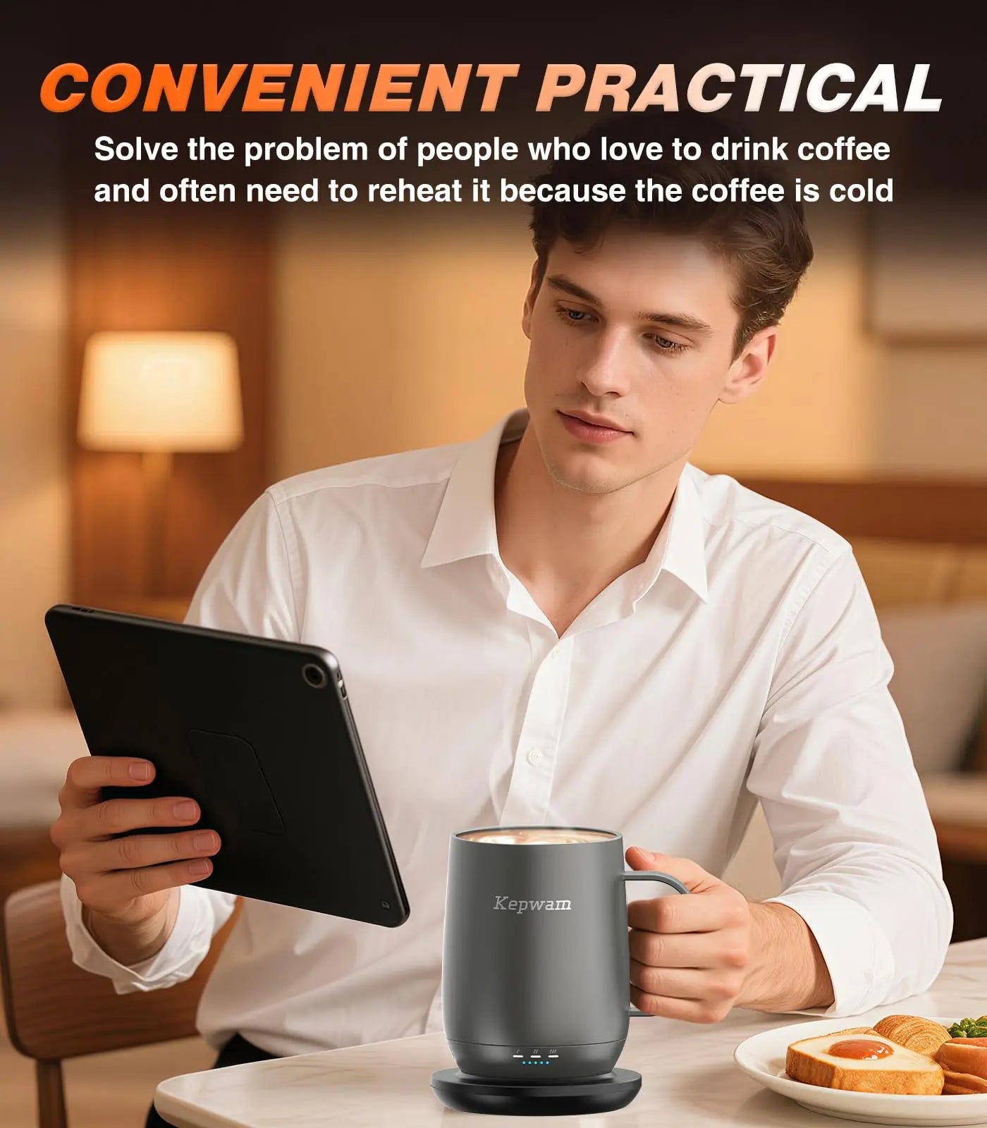 Self Heating Smart Coffee Mug 16oz, Temperature Control up to 149℉, 150 Min Battery Life, No App