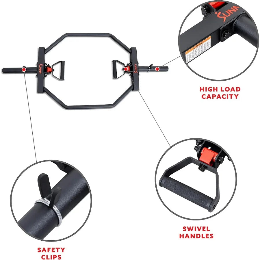 Strength Training  Hex Bar Barbell High Load Capacity Swivel Handles Safety Clips Knurled Handles for Deadlifts Shoulder Presse
