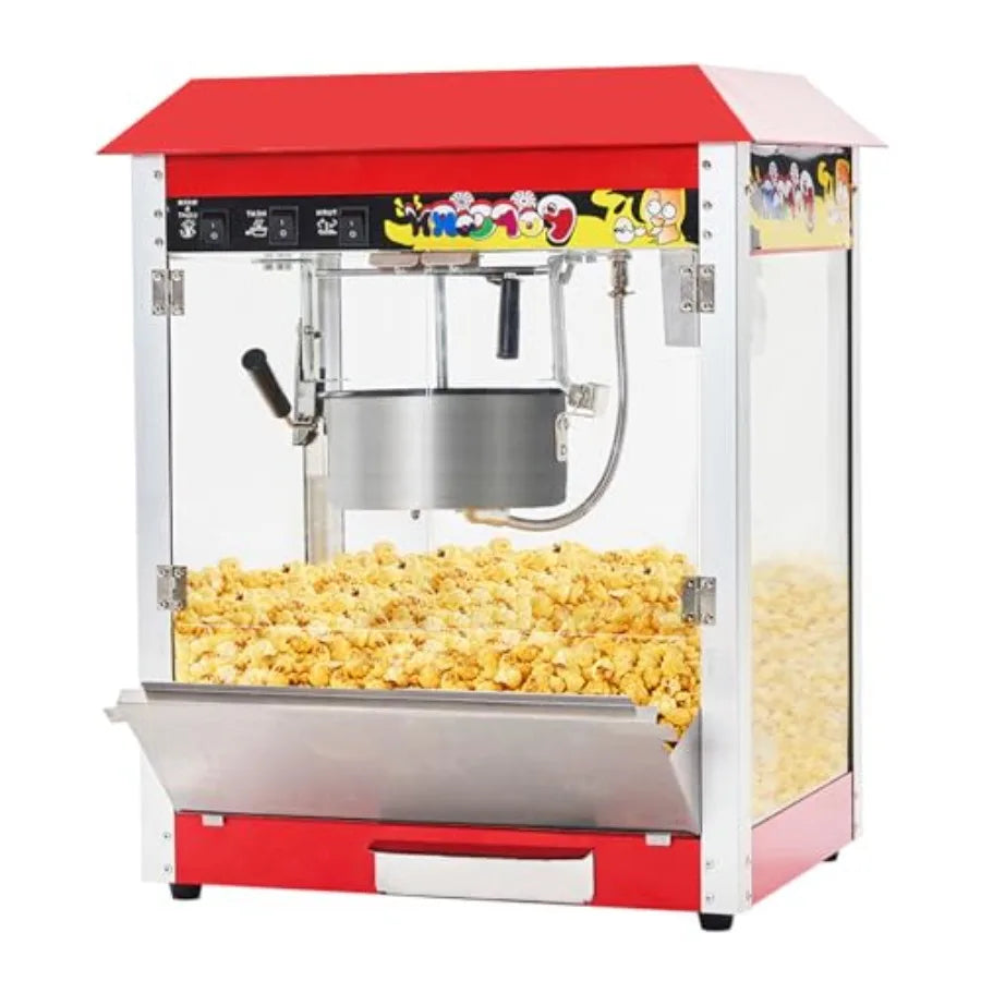 Commercial 1300W Countertop Popcorn Machine 10 Oz Kettle Red Popper for 60 Cups per Batch with 3-Switch Control 2 Scoops 1 Cup