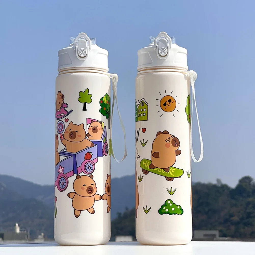 800ml Capybara Insulated Water Bottle W/ Straw & Handle Sport Portable Drinking Bottle Travel Water Cup for Boys Girls Daily Use