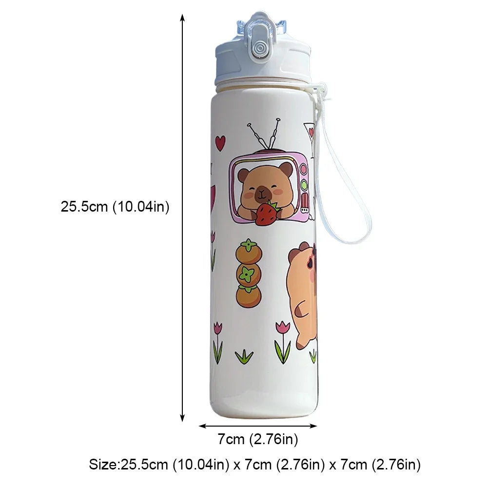 800ml Capybara Insulated Water Bottle W/ Straw & Handle Sport Portable Drinking Bottle Travel Water Cup for Boys Girls Daily Use