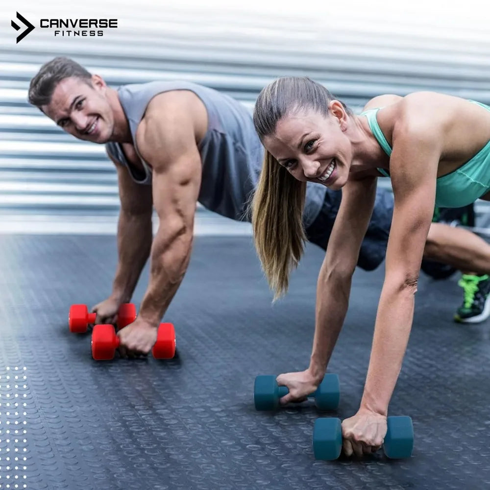 Hexagonal Neoprene Dumbbells with Non-Slip Grip, Anti-Roll Design, and Storage Rack for Fitness Training