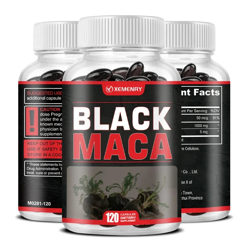 Black Maca Capsules - Enhances Energy, Endurance and Performance, and Improves Muscle Mass - 120 Capsules