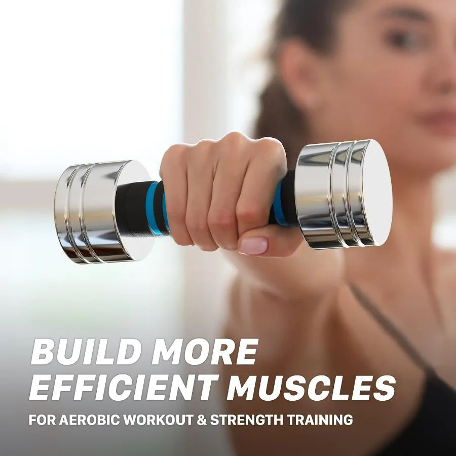 Steel Dumbbells Ultracompact & Adjustable Chrome Dumbbell with Foam Handles 2×5LB Standard-Finish Home Gym Workout