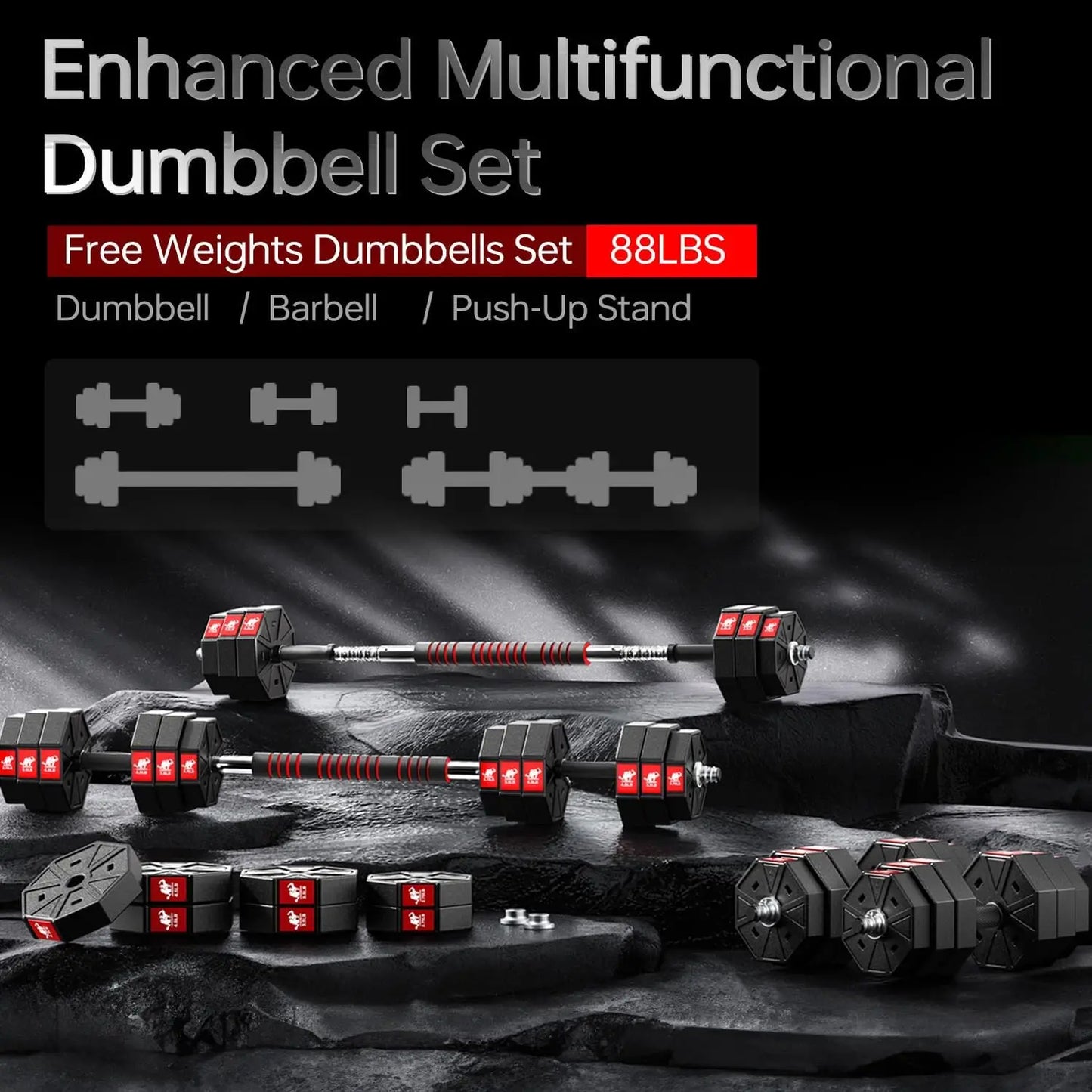 Adjustable Weights Dumbbells Set, 66LbsWeights Dumbbells Barbell, Home Fitness Weight Set Gym