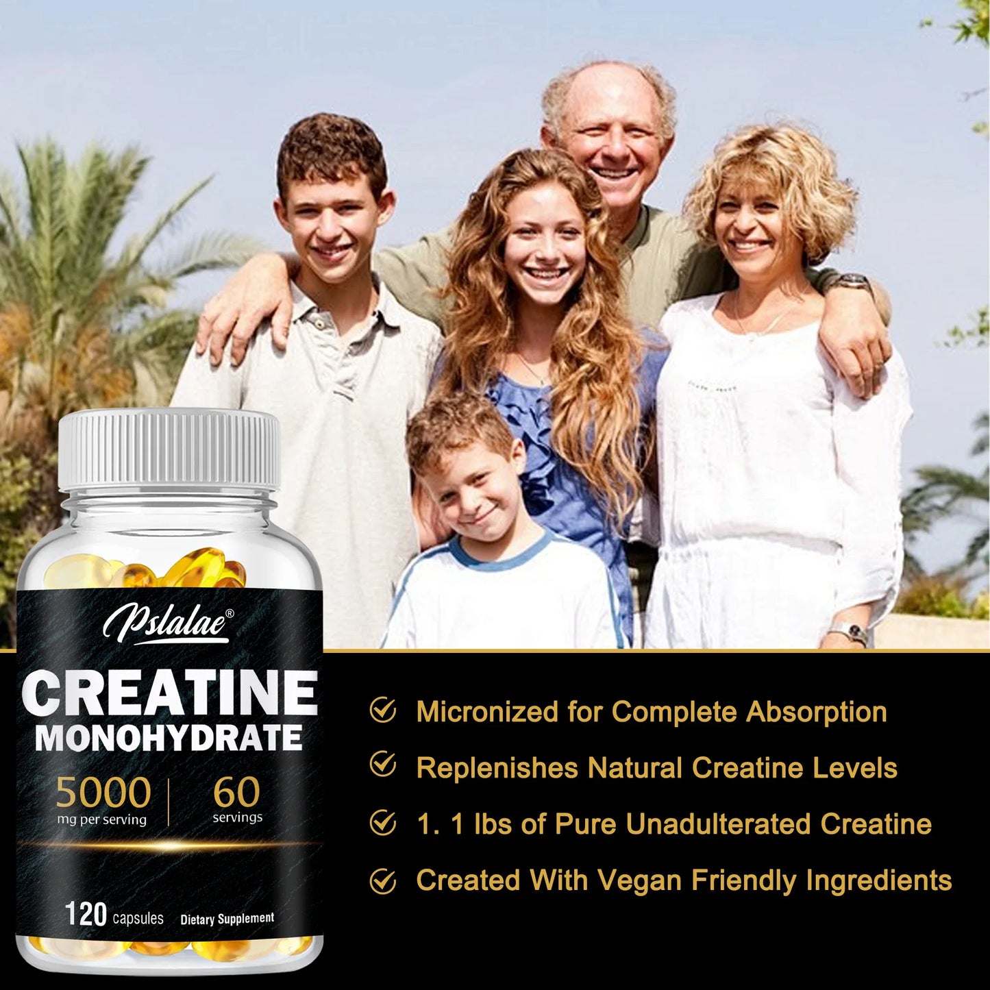 Creatine Monohydrate - Build Muscle, Improve Athletic Performance, Improve Energy Endurance , Promote Recovery - 120 Capsules