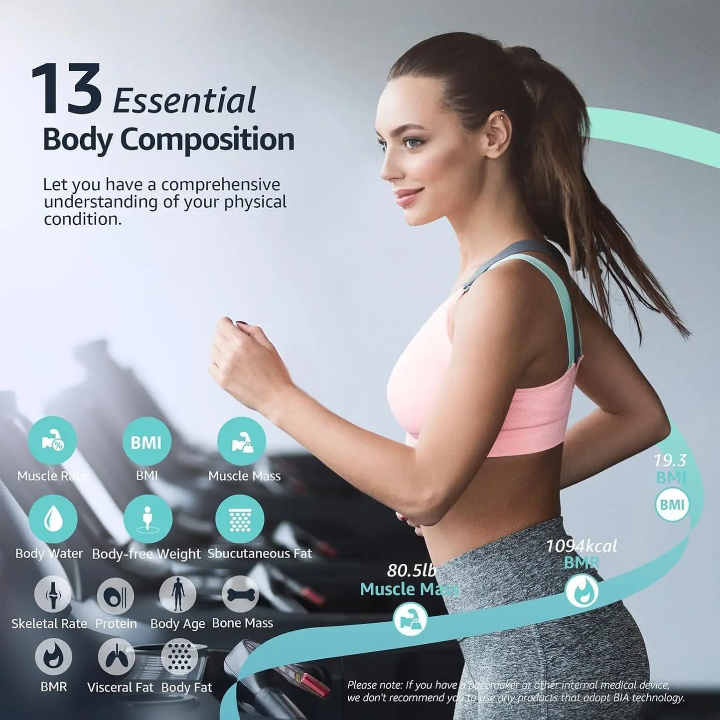 Digital Bathroom Smart Scale with Body Composition Analyzer, Syncs to Apps for BMI Health Monitoring, 400lbs Capacity - Black