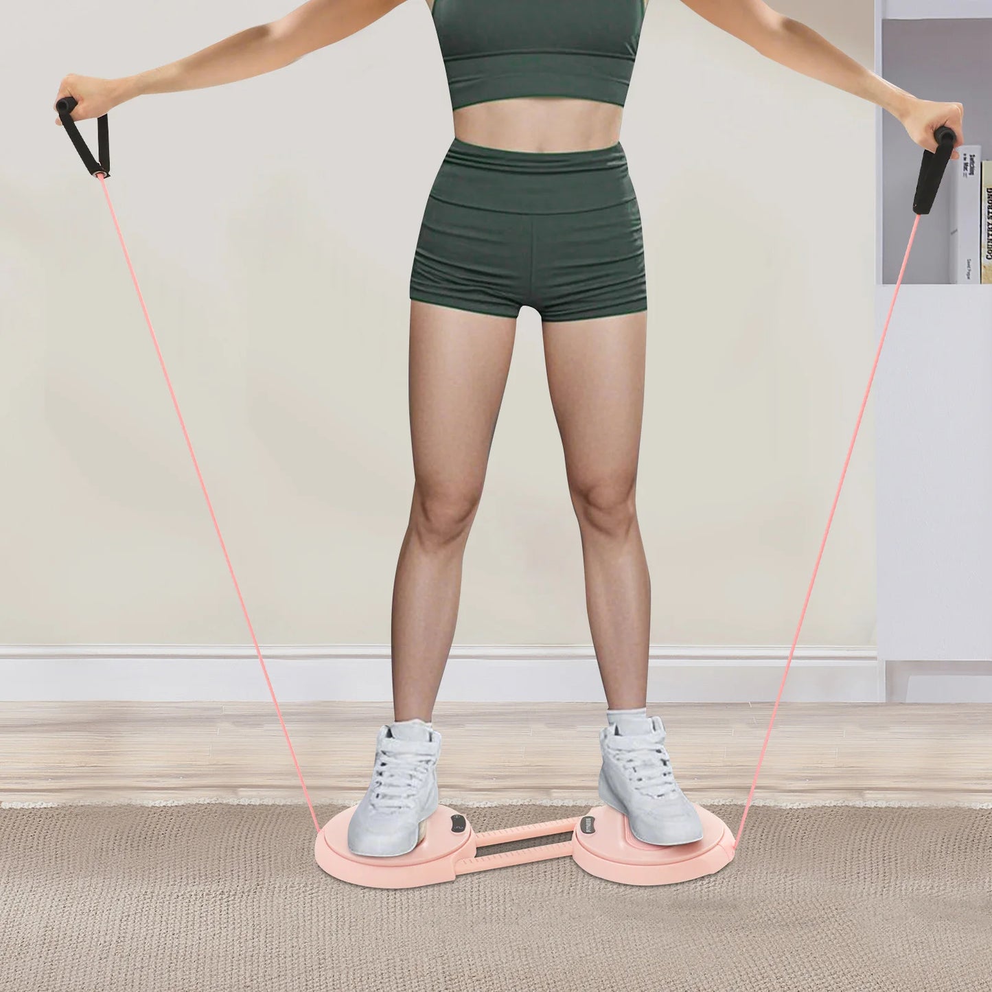 Adjustable Pink Ab Twister Board with LCD Screen & Resistance Ropes, 55-70cm Length Adjustment, Core Workout Equipment for Gym