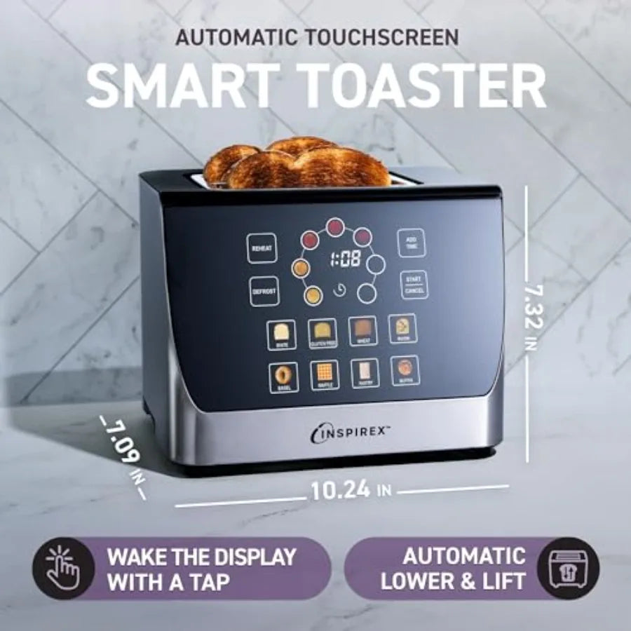 Inspirex Touch Screen Display Smart Toaster, 2 Slice with 8 Bread Types and 7 Browning Modes, Automatic Lowering and Raising Digital