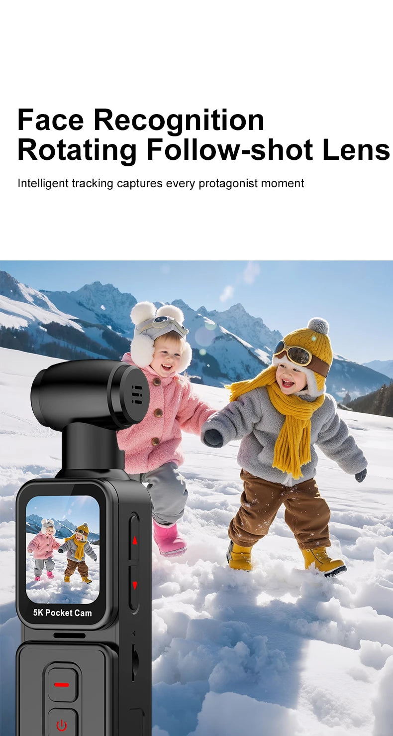 5K Pocket Action Camera Rotation Lens Quick Focus Sports Camcorder 1.69" Touch Screen Video Record Camera  Anti Shake