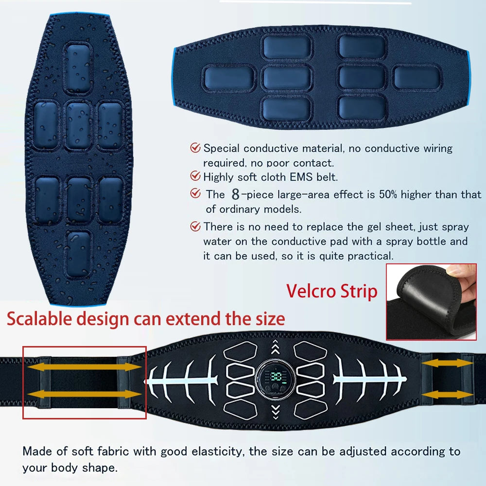 Abdominal Muscle Toner EMS Muscle Stimulator Electric Toning Belt Waist Trainer USB Recharge Body Weight Loss Fitness Massager